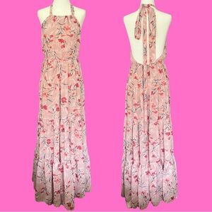 Halter Pink/Red Floral - Straight Gown by Aakaa DA25443Y-3